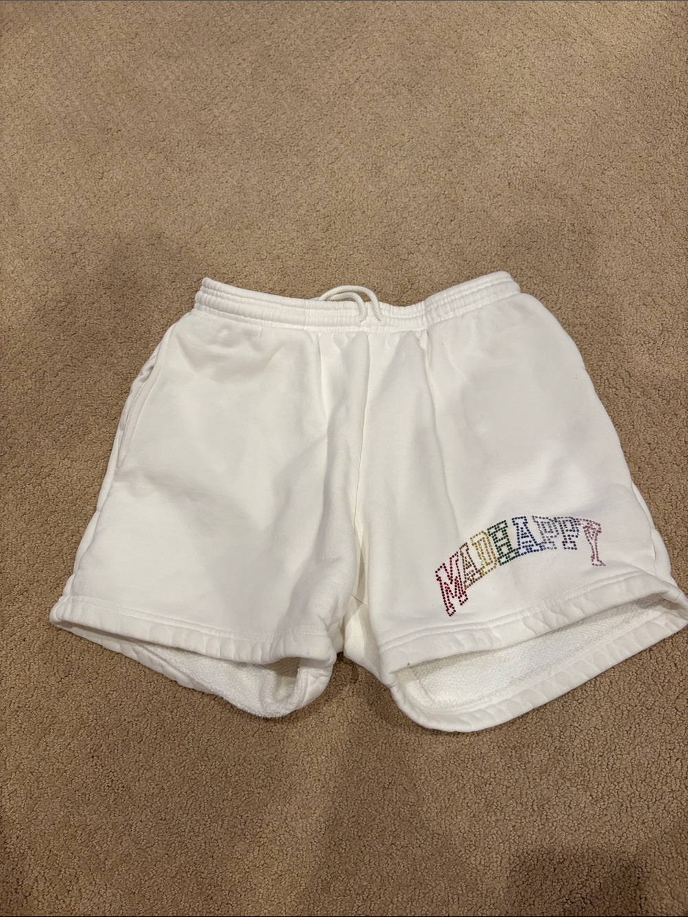 Madhappy  Swarovski  crystal White Shorts with Rainbow Logo